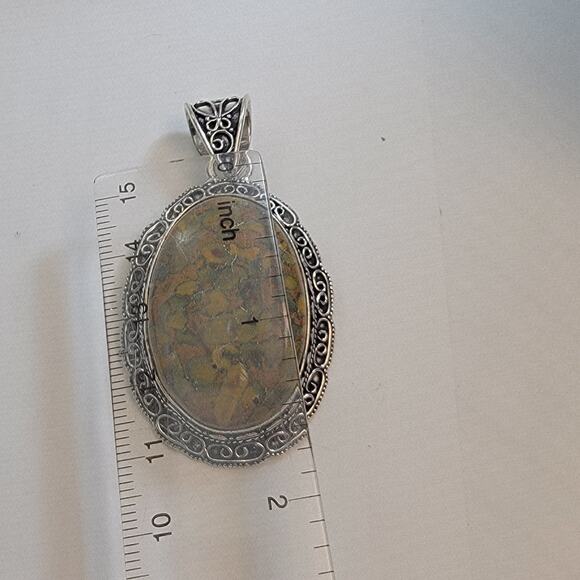 Necklace Pendants Rainforest Jasper Handmade Jewelry in Ornate Sterling Silver - Picture 8 of 10
